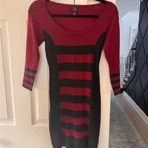 bebe Maroon and Black Long Sleeve Sweater Dress